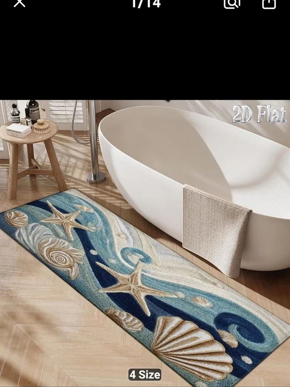 New Coastal Seashell Bath Runner Rug #1561-1286